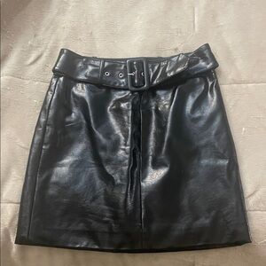Nine West Black Faux Leather Belted Mini Skirt